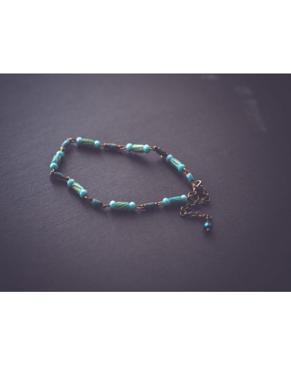 Thin bracelet, shades of blue, bronze