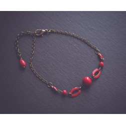 Bracelet Rouge, Pierre d'agate rouge, bronze