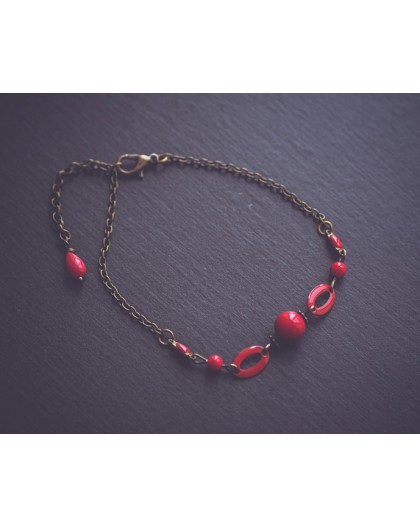 Bracelet Rouge, Pierre d'agate rouge, bronze