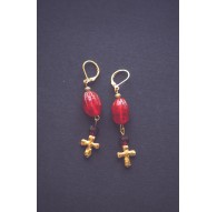 Red earrings, golden cross