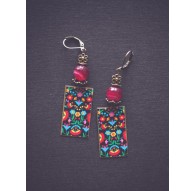 Boucles d'oreilles, Fleuri, Mexicain, multicouleur, bronze