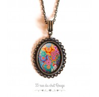 Necklace cabochon pendant, bohemian spirit multicolor