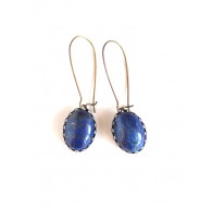 Orecchini, cabochon Lapislazzuli, blu, bronzo