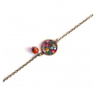 bracelet chaîne fine, cabochon folklore russe, fleurs multicouleurs