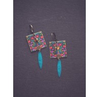 Boucles d'oreilles, Fleuri, bohème, colorées, turquoise