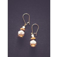 Pendientes colgantes, Beige dorado, Piedra fósil