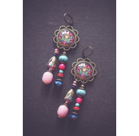 Pendientes colgantes, floral, bohemio, colorido, naranja turquesa