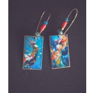 Boucles d'oreilles, La sirène Rousse, bleu et orange