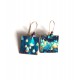 Boucles d'oreilles, Floral Japon, rouge et bleu, bronze, bijoux pour femme