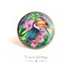 Cabochon ring, Toucan bird, exotic hibiscus, colorful