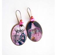 Boucles d'oreilles, Halloween en Rose Sorcière et Skeleton