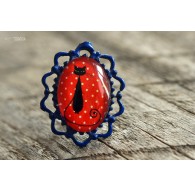 Cabochon Ring Small cat small polka dots