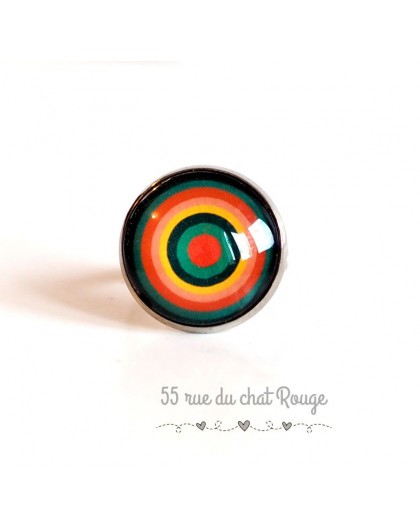 Anillo Cabujón de colores, círculos infinitos, verde y naranja