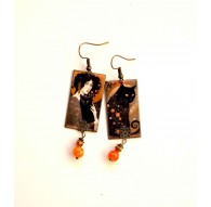 Boucles d'oreilles, Inspiration Gutave Klimt, la dame au chat noir