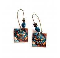 Boucles d'oreilles, Illustration floral abstraite Lotus coloré