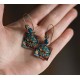 Ohrringe, Japan Blumen, rot und blau, Bronze, Frau Schmuck