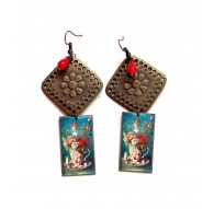 Boucles d'oreilles, Illustration fantaisie Alice aux pays des merveilles Moderne