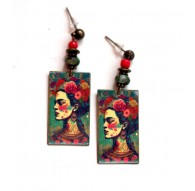 Orecchini, ispirazione messicana, bronzo rosso verde