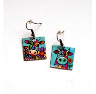 Pendientes de vacas de colores, bronce