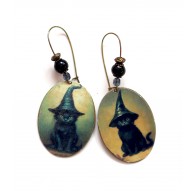 Boucles d'oreilles petits chats Sorciers, noir et bronze