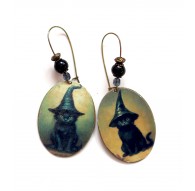 Pendientes de gato Little Sorcerer, negro y bronce