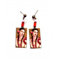 Pendientes de inspiración mexicana Rojo rosa naranja, bronce