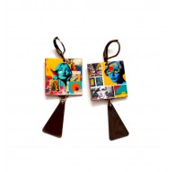 Pendientes con ilustraciones de retrato femenino collage, bronce