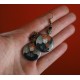 Earrings, cabochon epoxy resin, Skull and flowers, bronze, silver