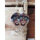 Earrings, cabochon epoxy resin, Skull and flowers, bronze, silver