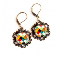 Small light mutlicolour earrings, retro look