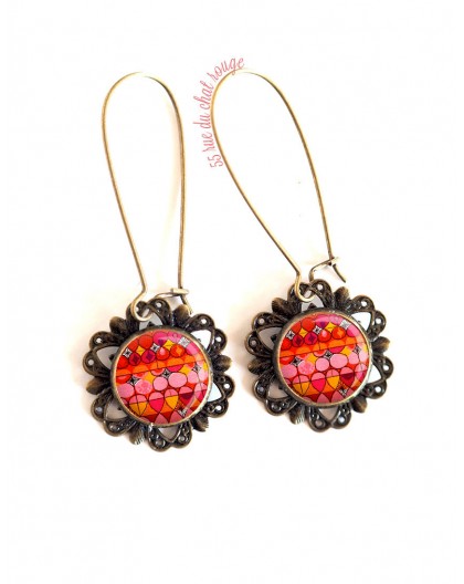 Small lightweight earrings Indian inspiration, intense red and pink