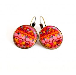 cabochon earrings Hindu inspiration, intense red and pink, size choice