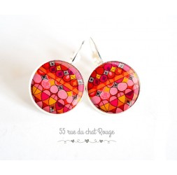 Earrings silver earrings, Hindu inspiration, intense red and pink, size choice