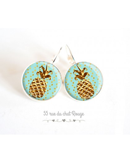 Pendientes pendientes de plata, de oro, piña azul pastel