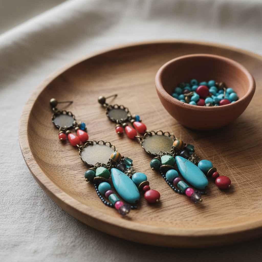 Collier Et Boucles D'oreilles Bohème - Perles Multicouches, Longueur ~40 Cm, Neuf Sans Emballage