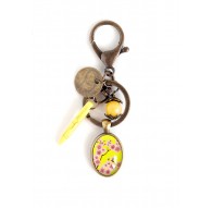 Porte-Clés, bijou de sac, cabochon, fleurs du japon, jaune et rose