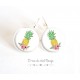 Earrings silver earrings, golden pineapple, pastel blue