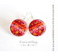 Boucles d'oreilles cabochon rouge rose couleurs Inde