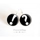 Earrings cabochon, Exclamation Point, black and white, silver
