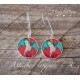 Earrings, Pink Flamingos Couple, exotic green leaves, cabochon epoxy