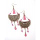 Boucles d'oreilles dormeuse cabochon"kitch" Floral, fushia et turquoise