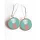 Earrings, Pineapple Rose on turquoise background, cabochon epoxy
