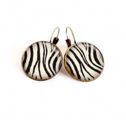 Earrings cabochon Animal skin, Zebra, bronze
