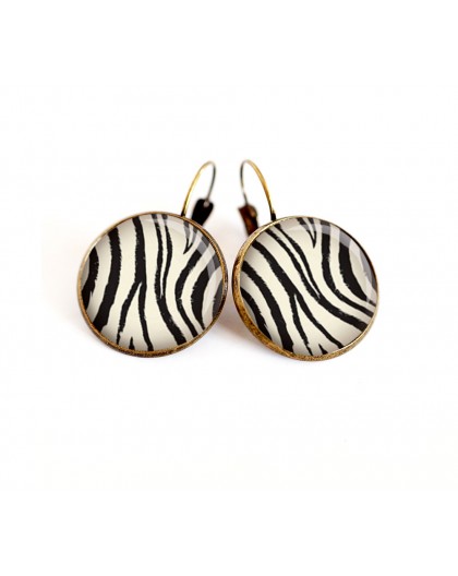 Ohrringe Cabochon Tierhaut, Zebra, Bronze