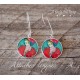 Earrings, red cherries, white and turquoise cabochon epoxy resin