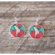 Earrings, red cherries, white and turquoise cabochon epoxy resin