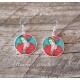 Boucles d'oreilles, Flamants rose, petits coeurs, cabochon résine époxy