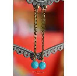 Tropfen-Ohrring, Perle Jade, blaues Meer, Bronze