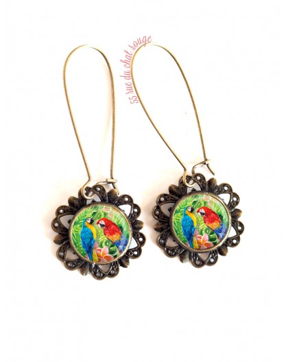 Earrings, exotic Parrot Couple, bronze 12mm