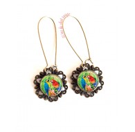 Ohrringe, exotische Papageien-Paar, Bronze 12mm
